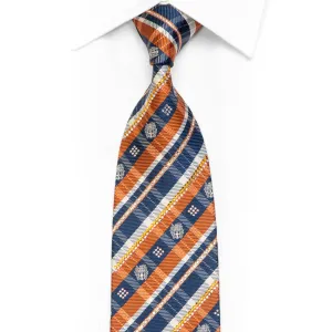 Orange Blue White Plaid Rhinestone Silk Necktie With Orange Sparkles