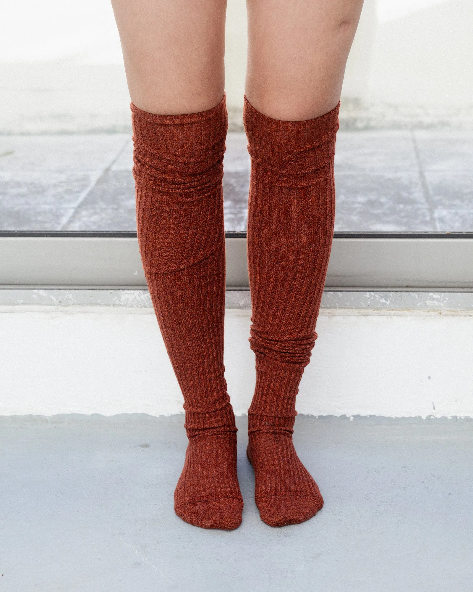 Overknee Socks - Organic Cotton - Angle Burgundy / Rust