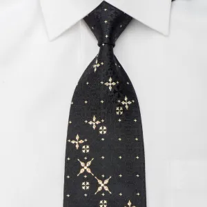 Paco Rabanne Rhinestone Silk Tie Golden Stars On Black with Sparkles