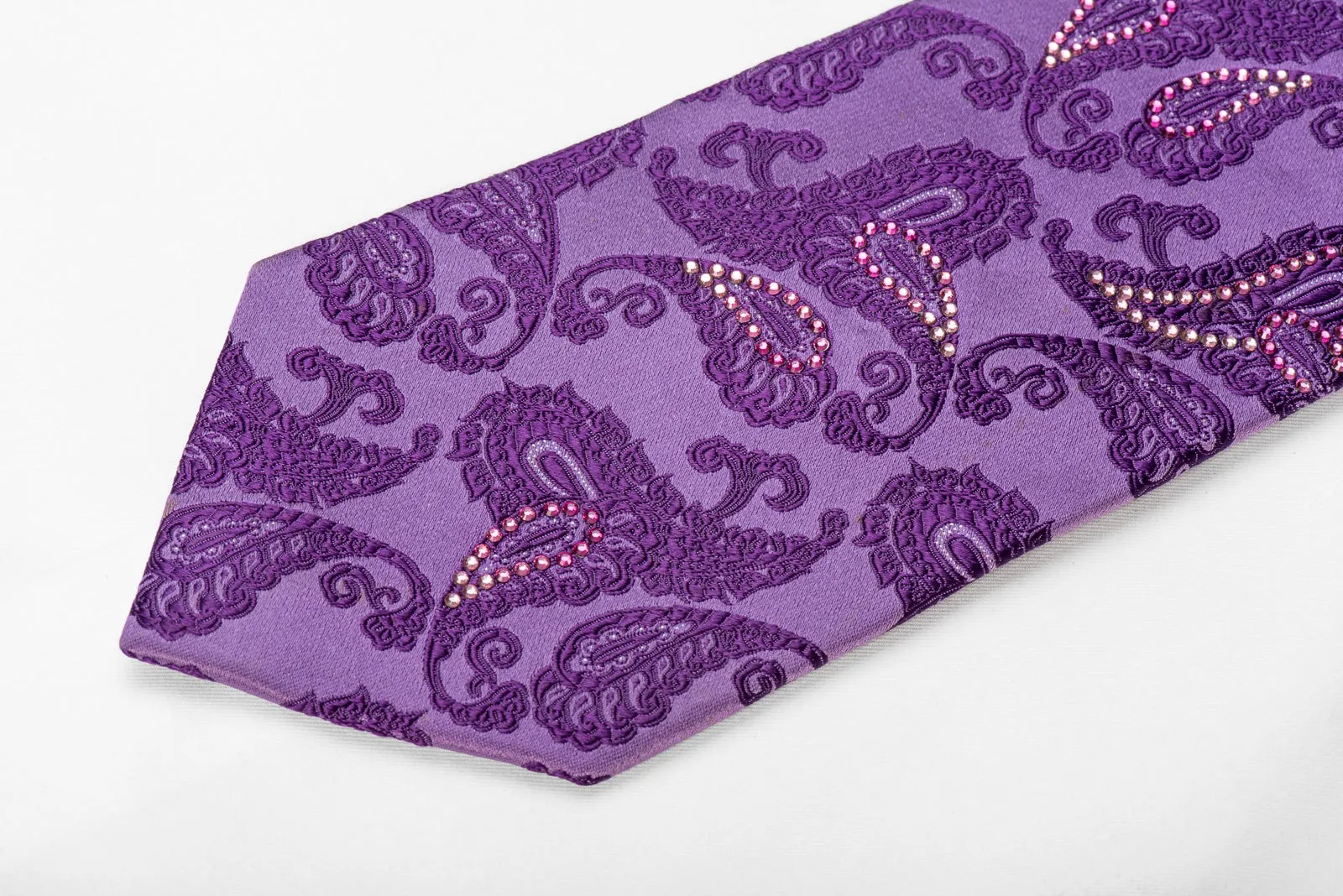 Paisley On Purple Men's Crystal Silk Tie  With Sparkles