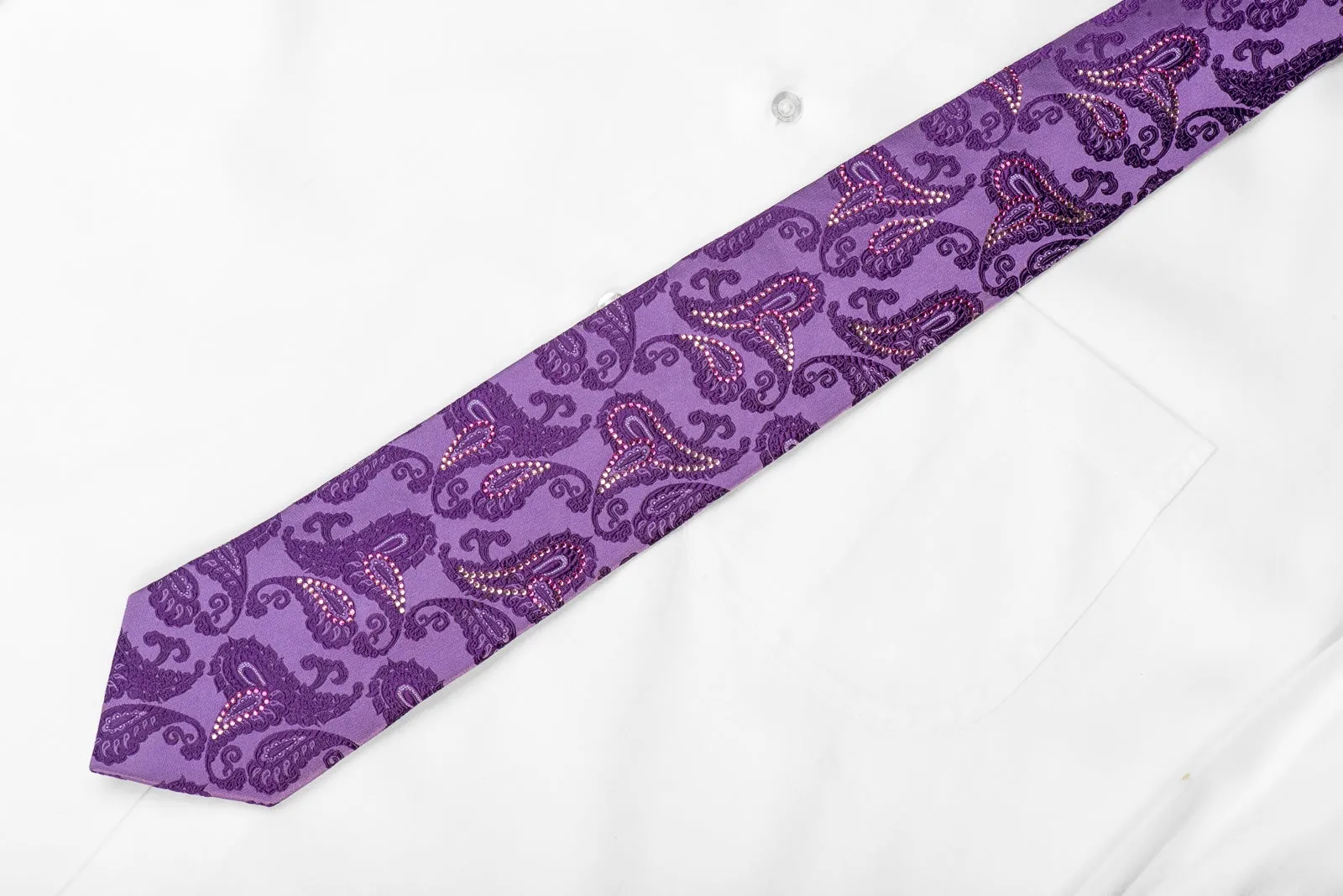 Paisley On Purple Men's Crystal Silk Tie  With Sparkles