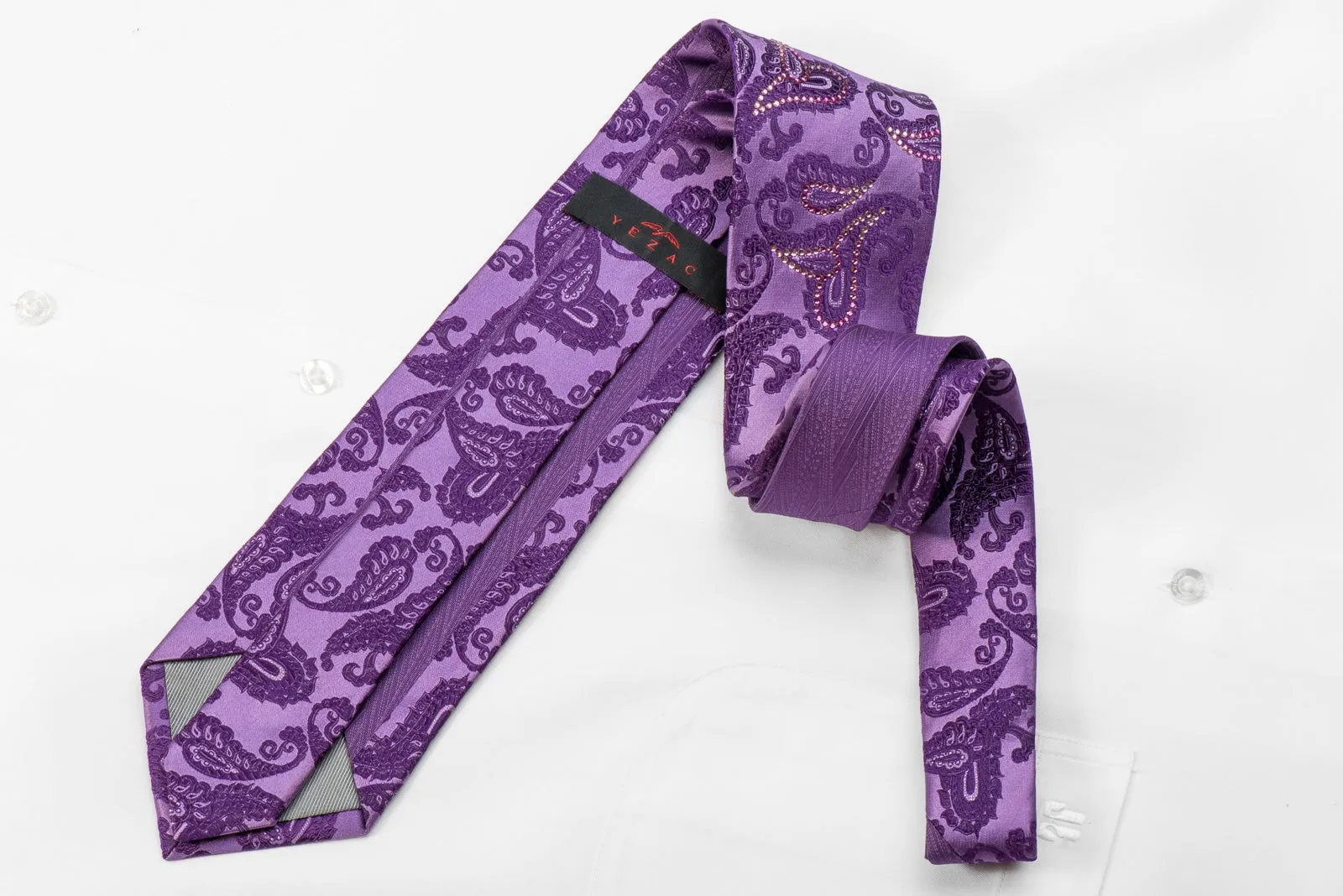 Paisley On Purple Men's Crystal Silk Tie  With Sparkles
