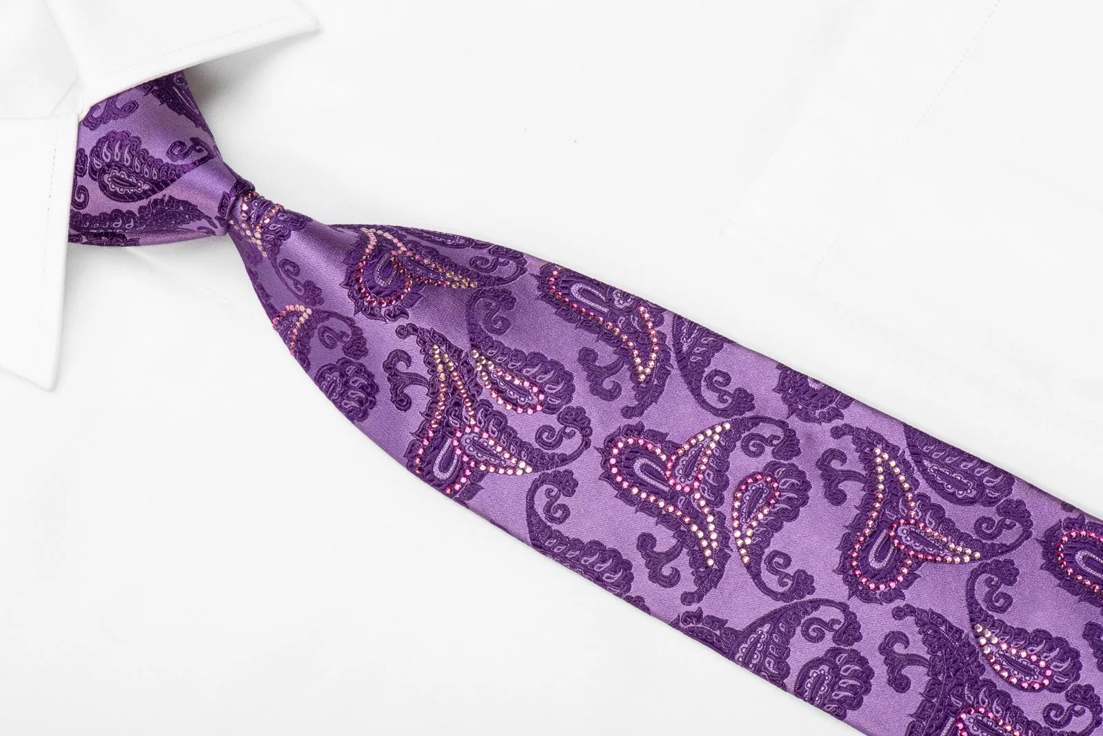 Paisley On Purple Men's Crystal Silk Tie  With Sparkles
