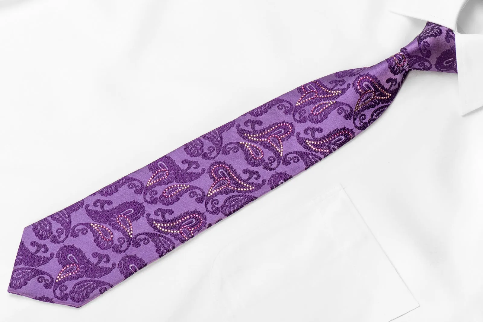 Paisley On Purple Men's Crystal Silk Tie  With Sparkles