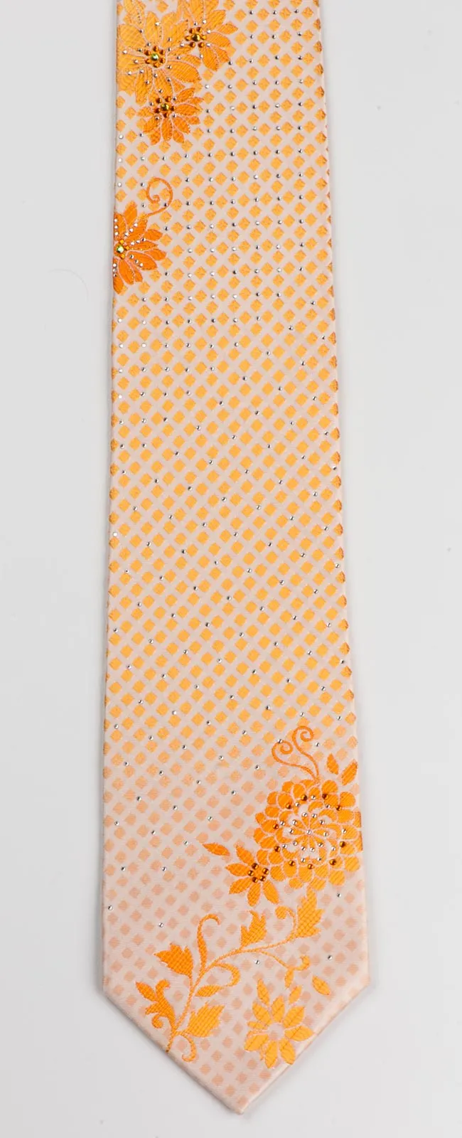 Perry Ellis Men's Woven Rhinestone Silk Neck Tie Peach Orange Floral & Diamonds
