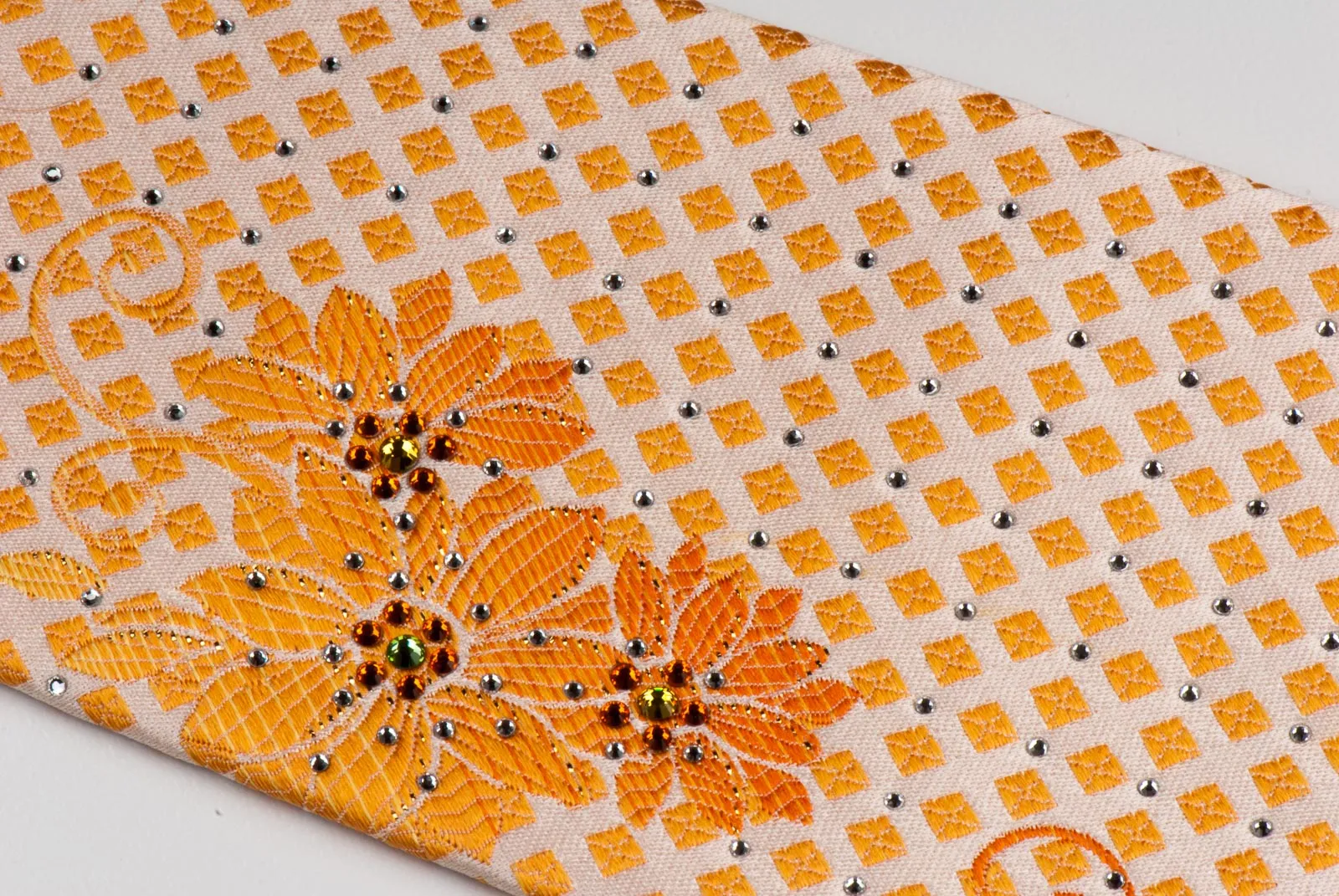 Perry Ellis Men's Woven Rhinestone Silk Neck Tie Peach Orange Floral & Diamonds