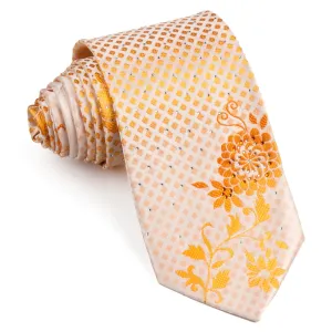 Perry Ellis Men's Woven Rhinestone Silk Neck Tie Peach Orange Floral & Diamonds