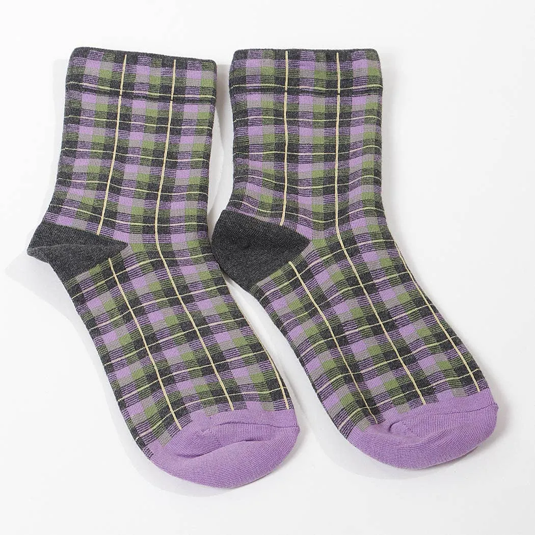 Plaid Crew Socks   Purple