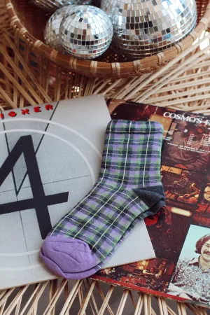 Plaid Crew Socks   Purple
