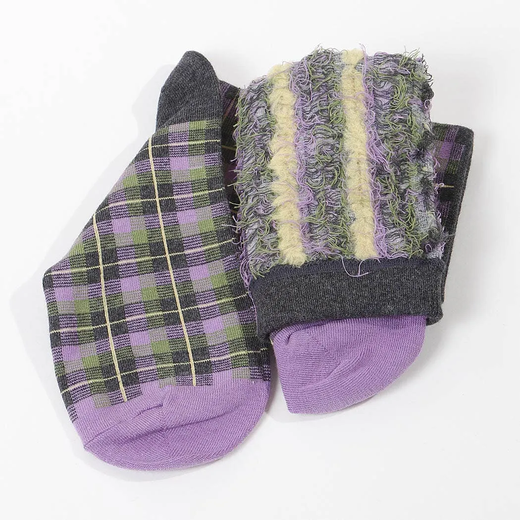 Plaid Crew Socks   Purple