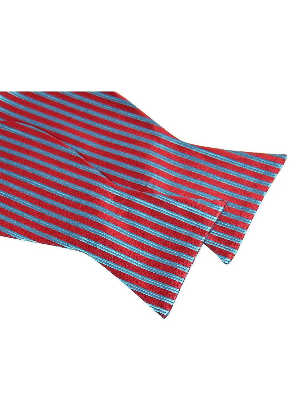Red and Aqua Blue Striped Silk Bow Tie Set
