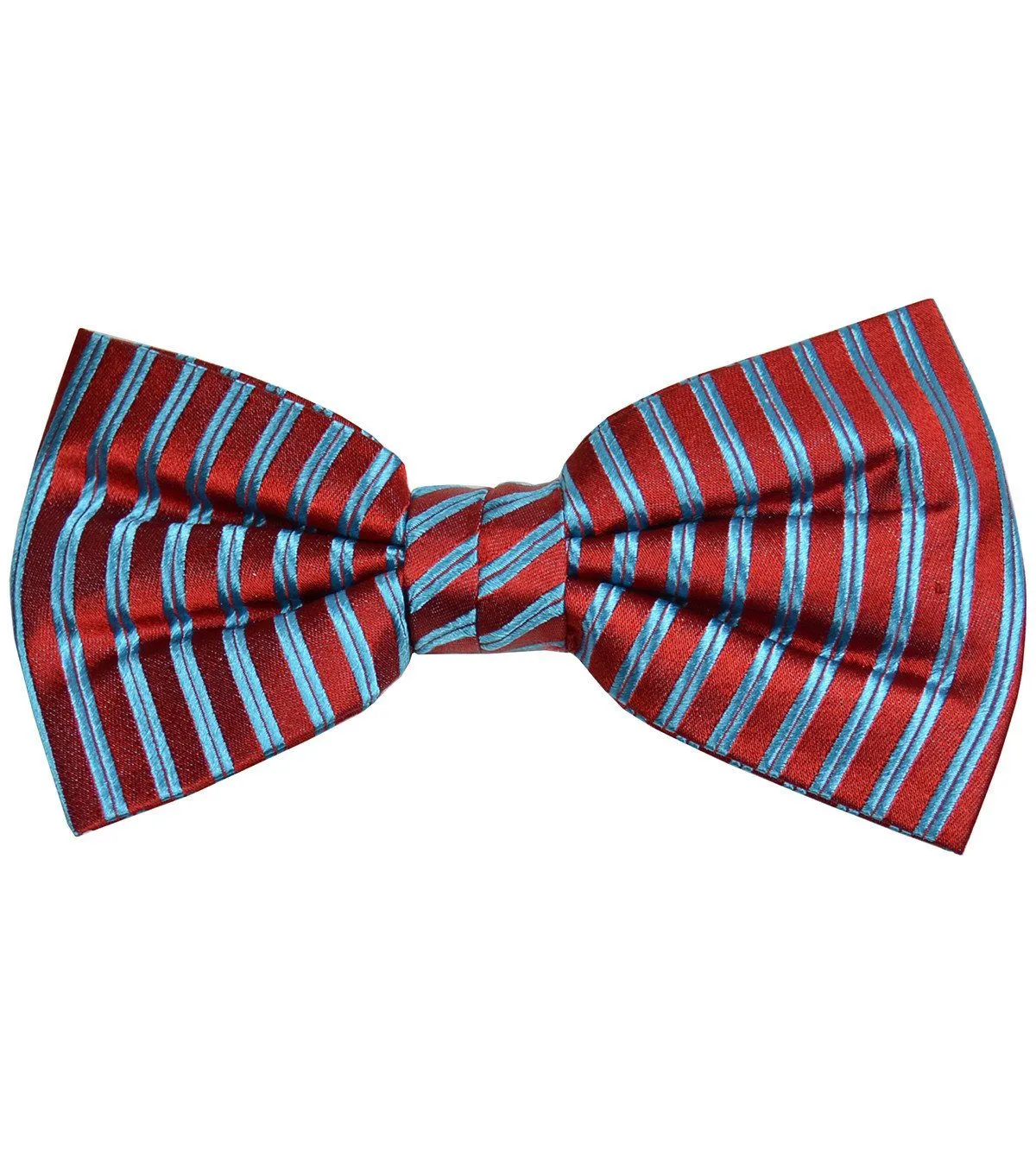 Red and Aqua Blue Striped Silk Bow Tie Set