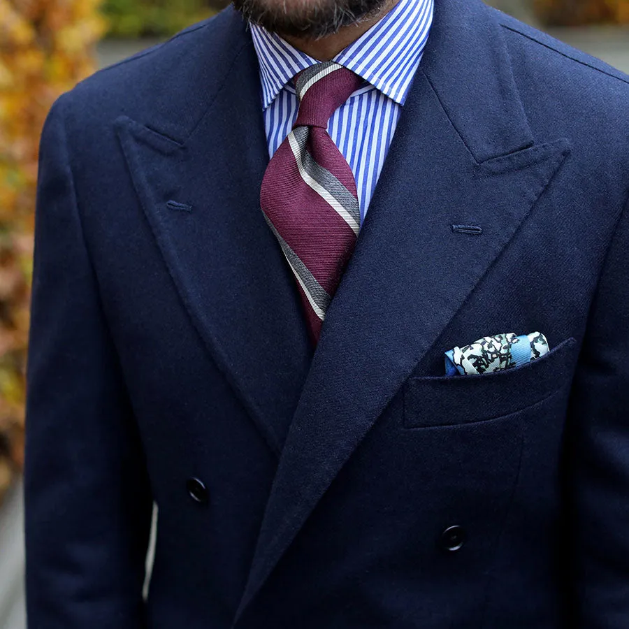 Striped Wool / Silk Tie - Burgundy - Hand-Rolled