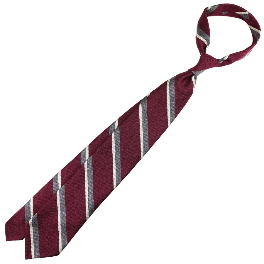 Striped Wool / Silk Tie - Burgundy - Hand-Rolled