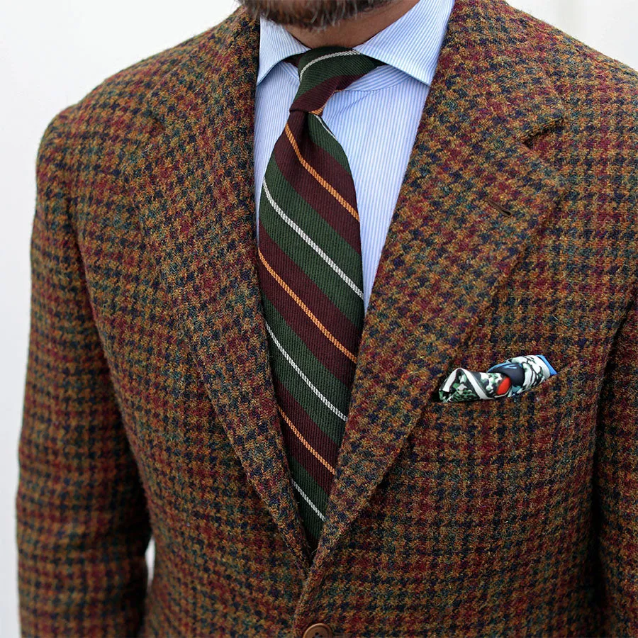 Striped Wool Tie - Burgundy / Olive - Hand-Rolled