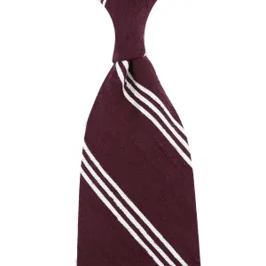 Triple Bar Shantung Silk Tie - Burgundy - Hand-Rolled