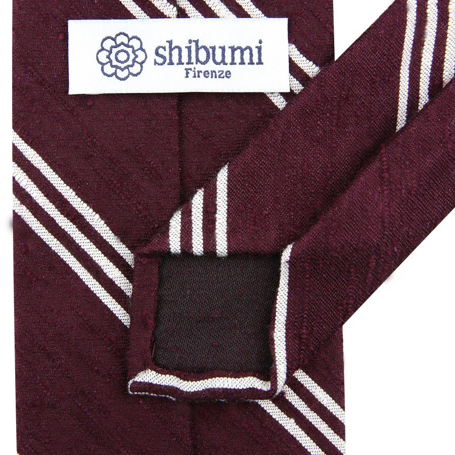 Triple Bar Shantung Silk Tie - Burgundy - Hand-Rolled