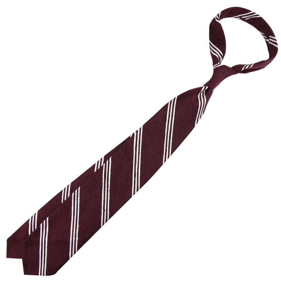 Triple Bar Shantung Silk Tie - Burgundy - Hand-Rolled